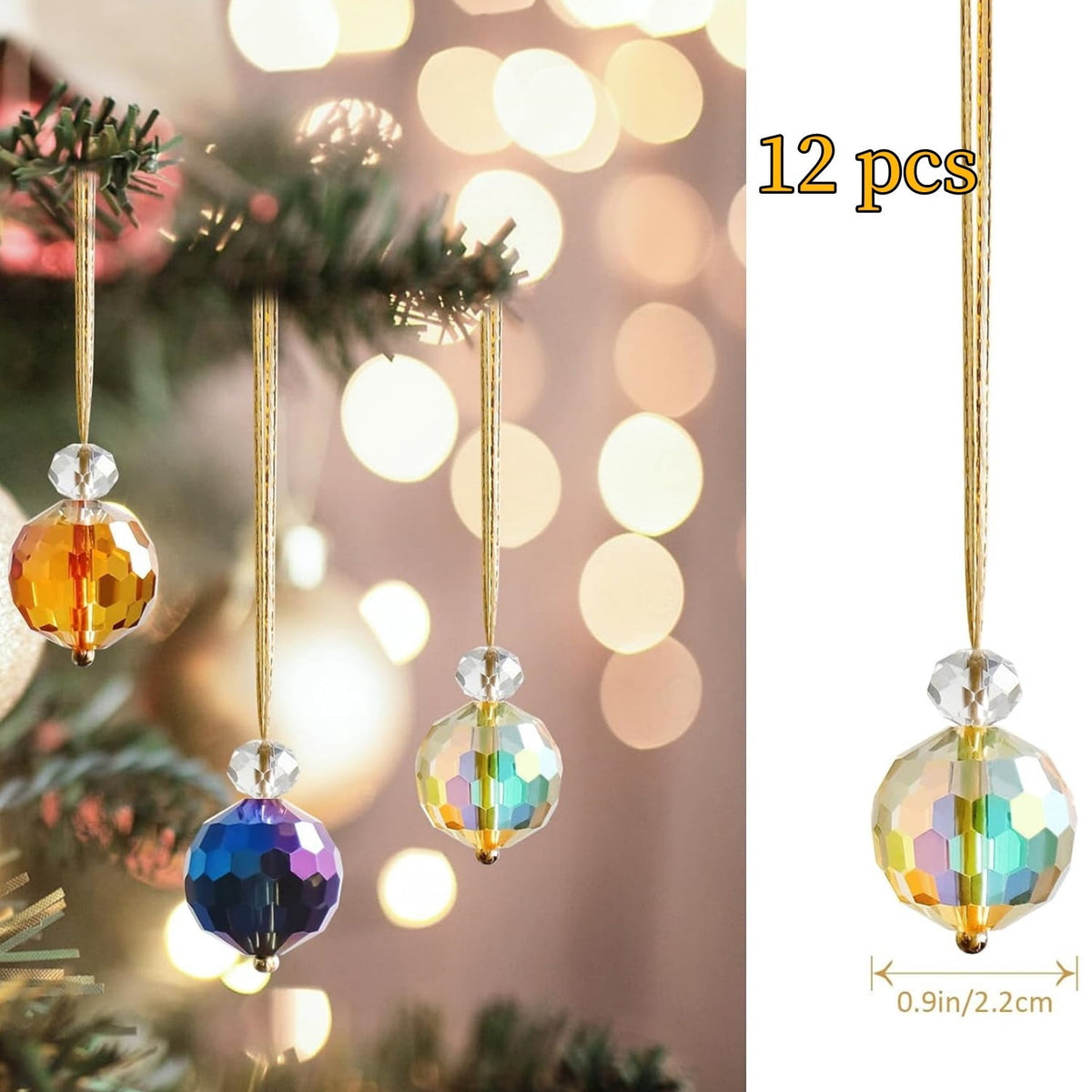 Crystal Christmas Ornaments,24 Pcs Glass Prism Ball,Crystal Xmas Tree Ornaments,Hanging Ornament Ball for Xmas Tree Bridal Wedding Birthday Party Decor(12 White  12 Multi-color)