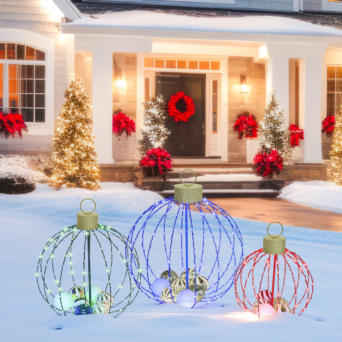 VEIKOUS 3 Pcs Christmas Metal Sphere Lights W/20 Mini Balls Ornament Inside for Holiday Decoration