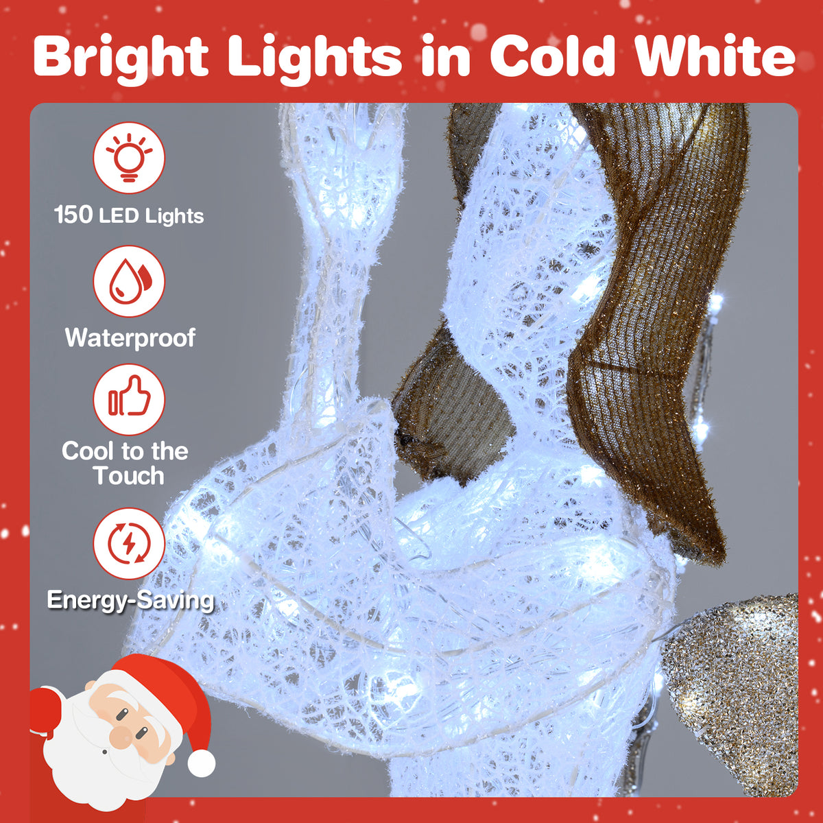 Gymax 3D Lighted Angel Christmas Decoration w/Pigeon Golden Wings 150 LED Lights White & Gold