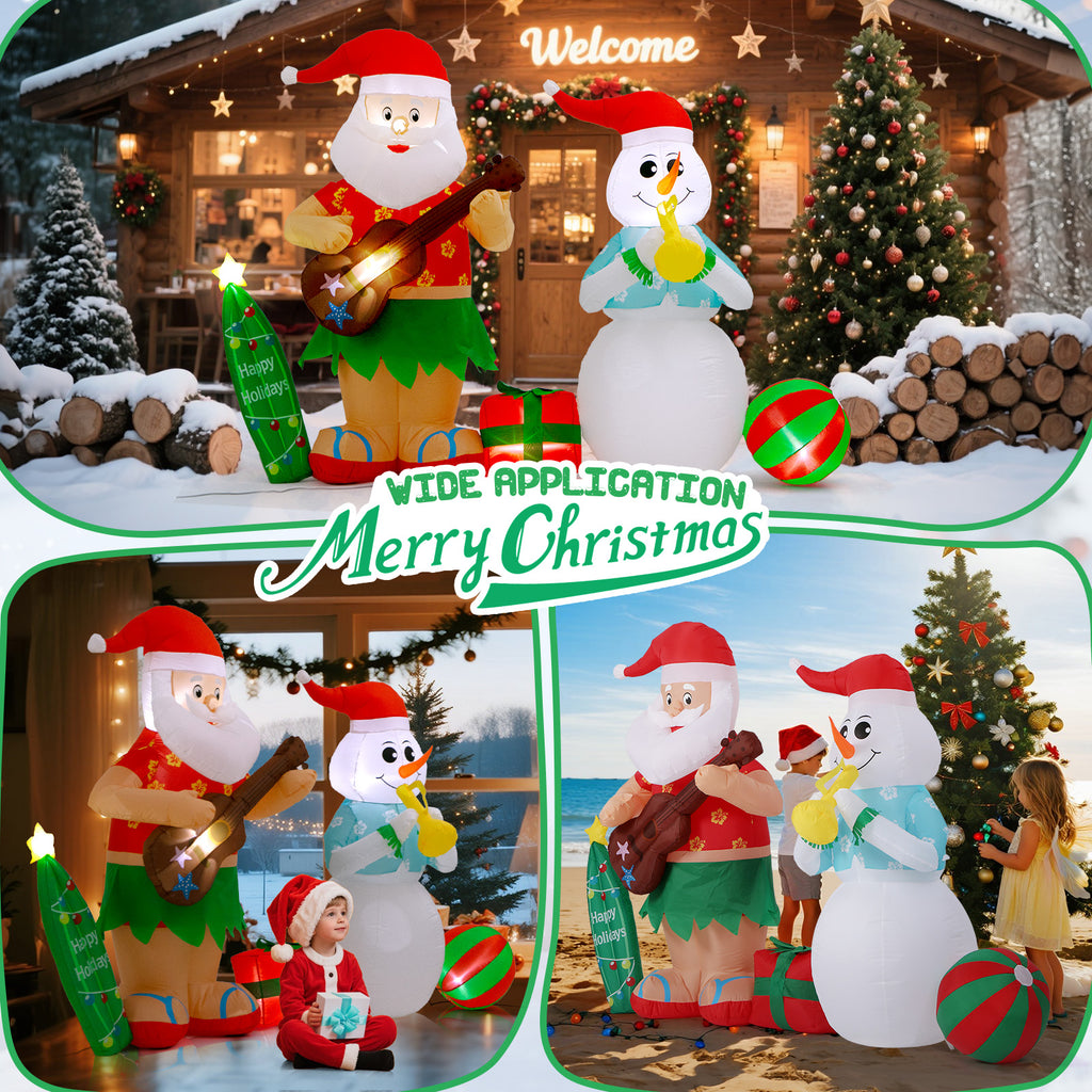 Toiyjofe 8FT Inflatable Santa Claus and Snowman with LED Lights, Christmas Outdoor Yard Decoration with Blower and Stakes