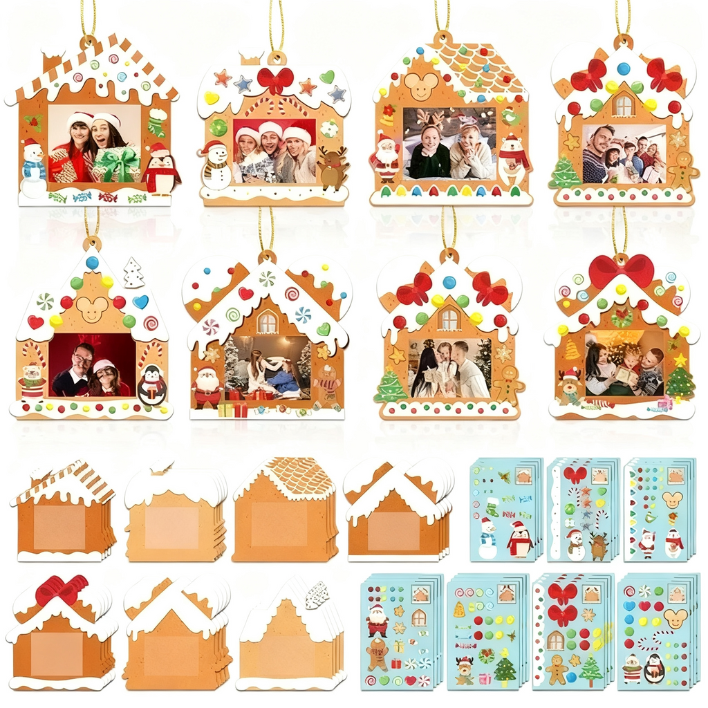 28 Pack Christmas Picture Frame Craft Kits for Kids, Xmas DIY Gingerbread House Candy Photo Craft Christmas Hanging Frame Ornaments for Xmas Tree Holiday Art Decorations Home Class Game Activities