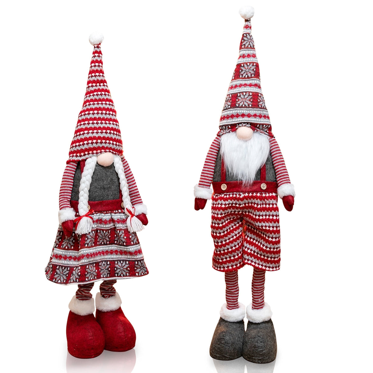 Joyfy 40" Christmas Gnomes Plush Decorations,Standing Couple Decoration Knitting Style with Long Retractable Legs,Tomte Handmade Gnome Gift,Holiday Home Decor Christmas Indoor Decor