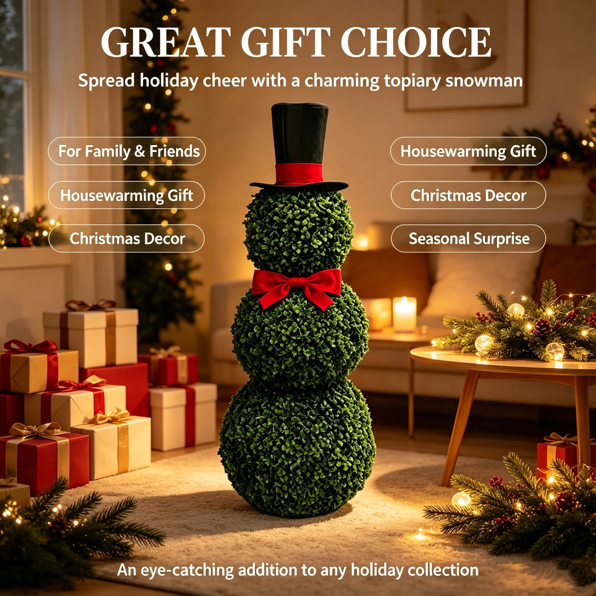 2 Pack Snowman Topiary Christmas Decoration, Artificial Boxwood Snowman Tree, Christmas Decor Indoor Outdoor, 32"
