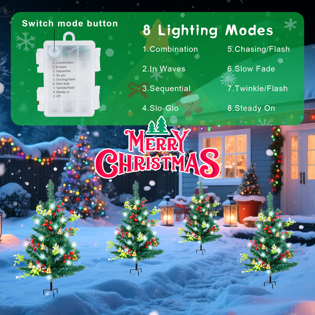 Qoosea 2 pack Christmas Decorations Outdoor, 30 inch Christmas Tree Stake Lights, 40 LED Lights Xmas Decorations for Outside Holiday Yard Porch Pathway Grave Cemetery Decor