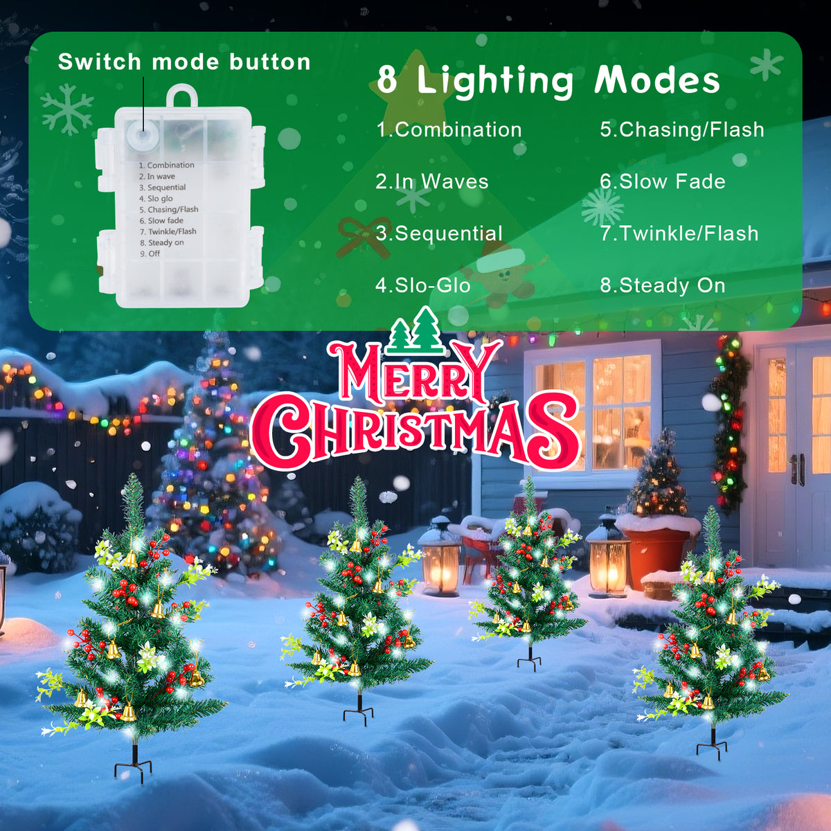 Qoosea 2 pack Christmas Decorations Outdoor, 30 inch Christmas Tree Stake Lights, 40 LED Lights Xmas Decorations for Outside Holiday Yard Porch Pathway Grave Cemetery Decor