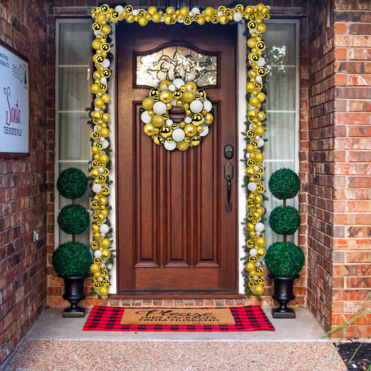 GnFlus 6Ft Christmas Ball Garland Ornaments Shatterproof Xmas Hanging Balls Holiday Party Wedding Christmas Tree Home Decor White & Gold
