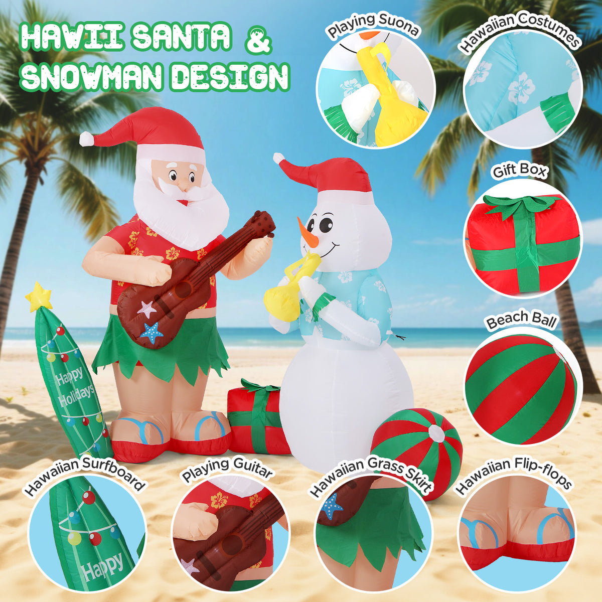 Toiyjofe 8FT Inflatable Santa Claus and Snowman with LED Lights, Christmas Outdoor Yard Decoration with Blower and Stakes