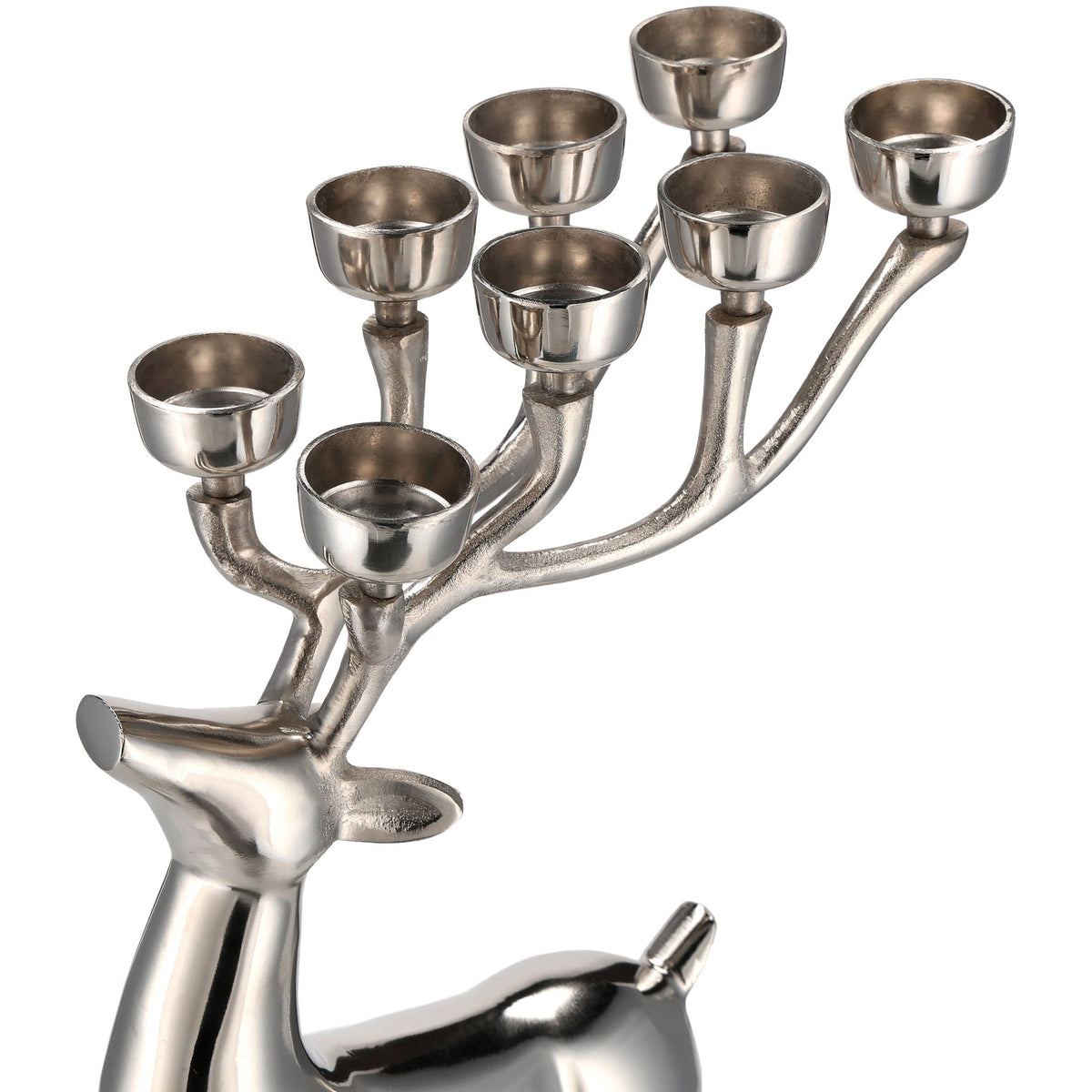  Aluminum Standing Reindeer with 8 Tealight Candle Holders Christmas Decoration, Silver, 20"