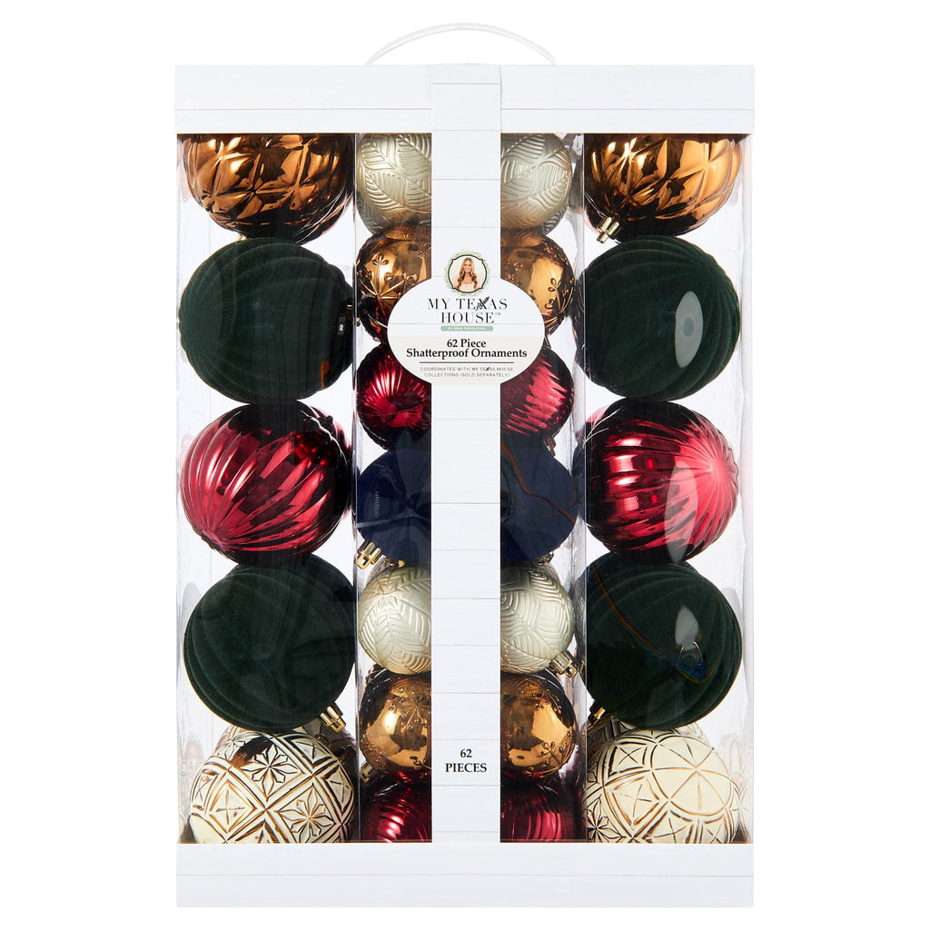  62-Count Multicolor Shatterproof Christmas Ornaments