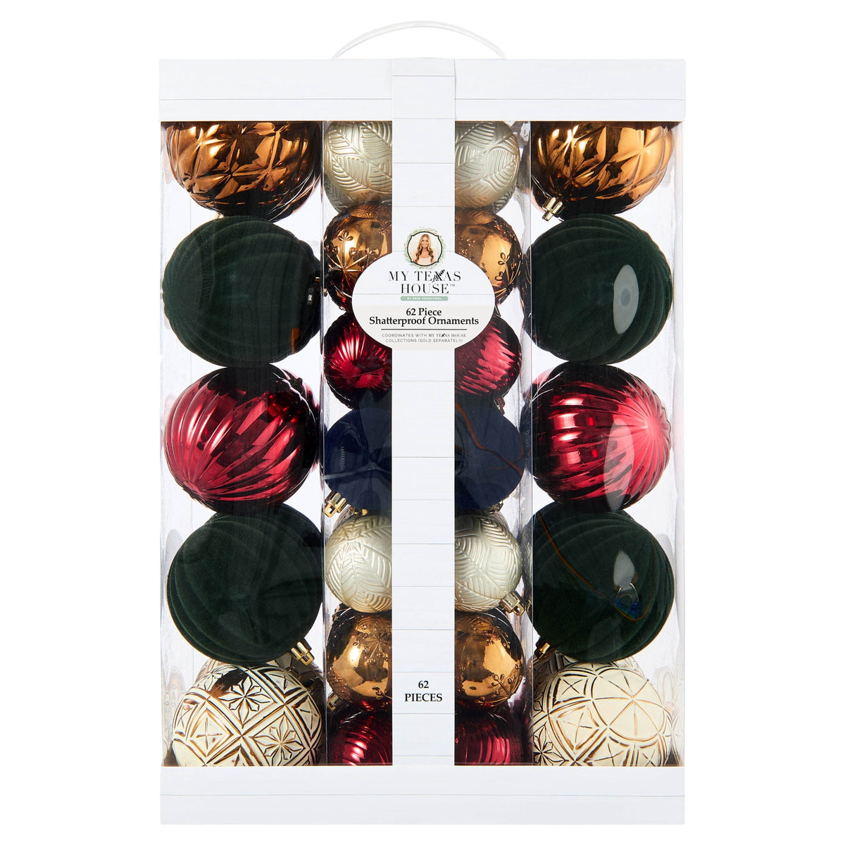  62-Count Multicolor Shatterproof Christmas Ornaments
