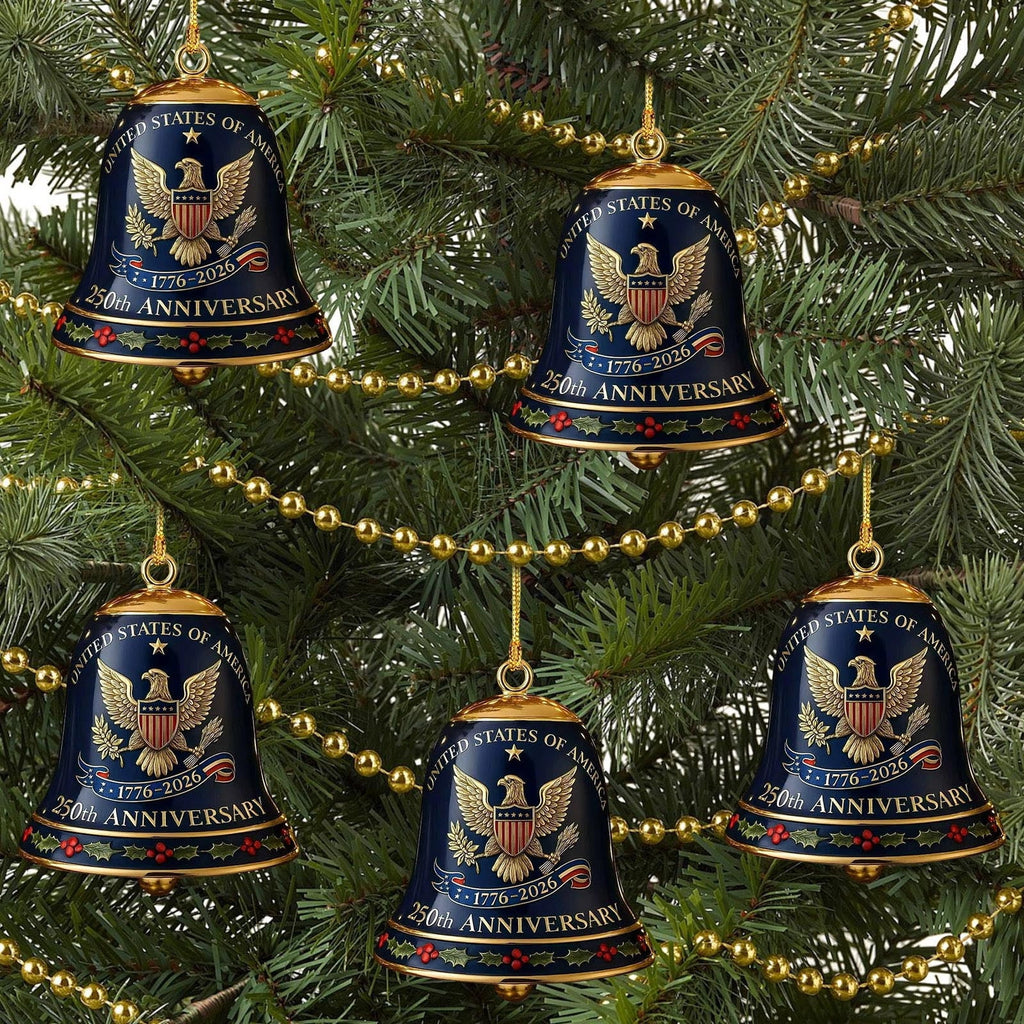 United States 250th Anniversary Bell Ornament, 250th Anniversary Metal Bell Ornament �?? 1776-2026 Red & Gold Patriotic Christmas Tree Hanging Decor, Shatterproof Holiday Ornament Gift (2PCS)