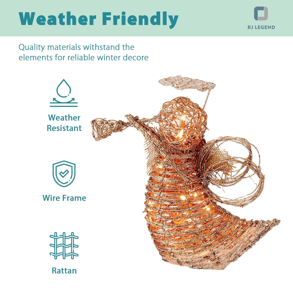 RJ Legend Christmas Decoration, Rattan Lighting - Gold Angel