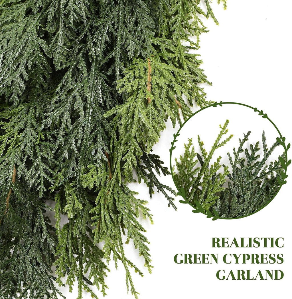  2Pcs 6FT Artificial Christmas Cedar Garland, Realistic Faux Cypress Greenery Garland for Mantel, Stair Railing, Christmas Tree, Perfect Choice for Xmas Decoration