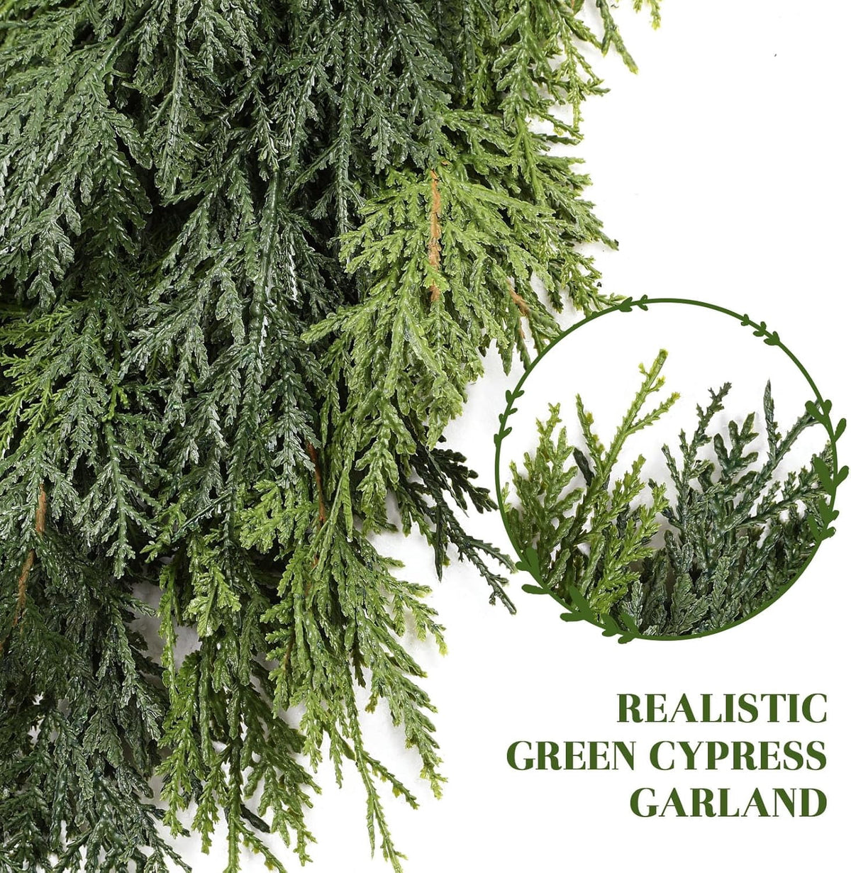  2Pcs 6FT Artificial Christmas Cedar Garland, Realistic Faux Cypress Greenery Garland for Mantel, Stair Railing, Christmas Tree, Perfect Choice for Xmas Decoration