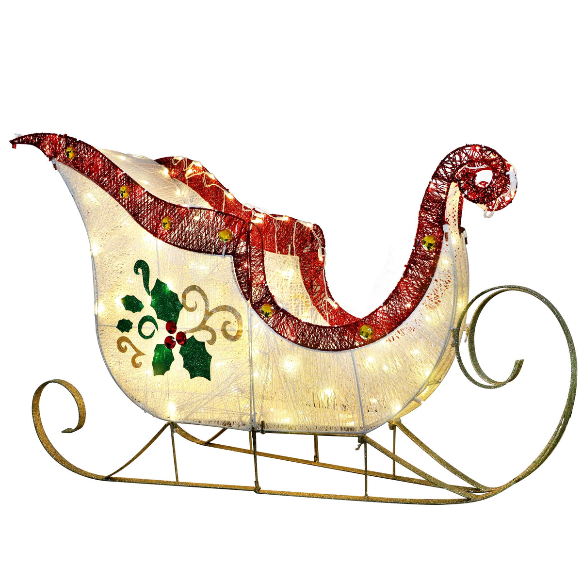Puleo International 32" Pre-Lit Outdoor Sleigh Christmas Holiday Décor with 120 Warm White Twinkling LED Lights