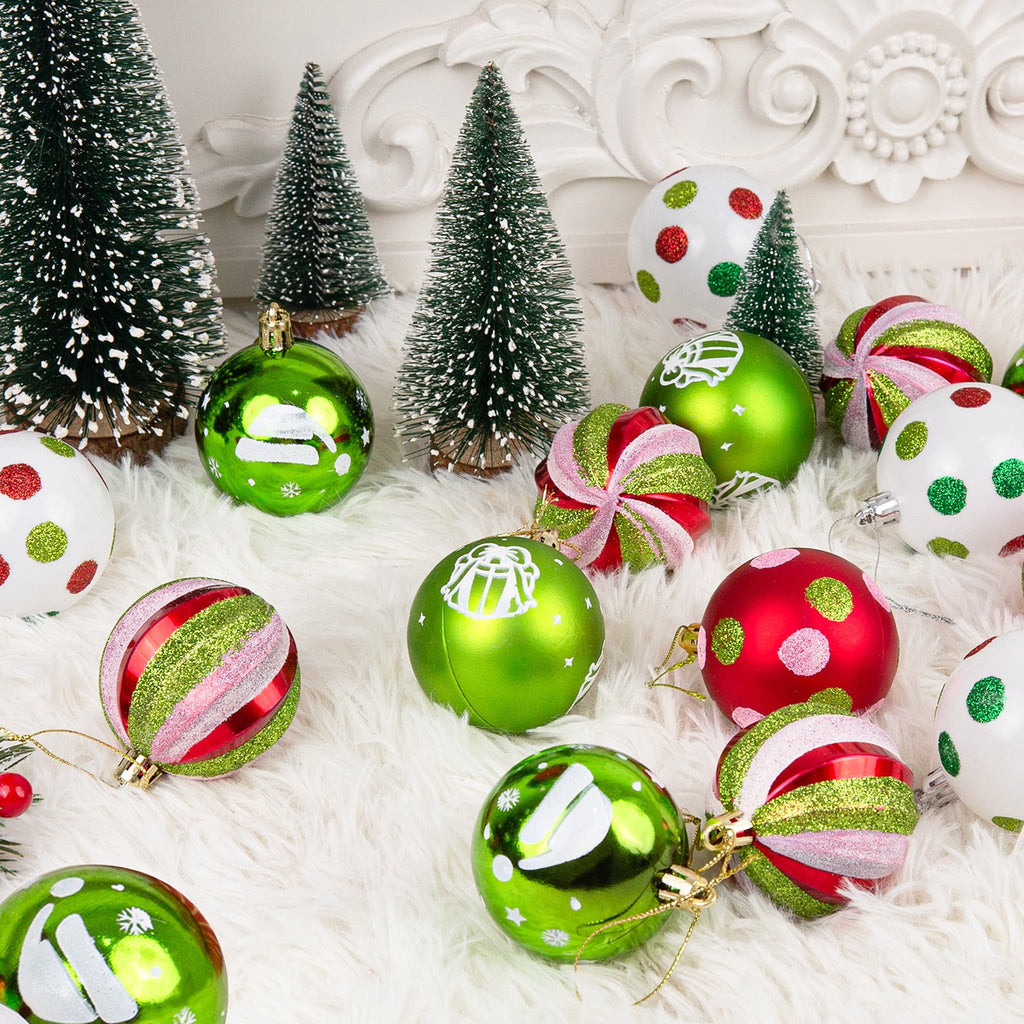 Sinkoo 40pcs Christmas Ornaments for Christmas Tree, 2.4" Glittering Red Green White Christmas Balls, Shatterproof Hanging Decor for Home Party Decor