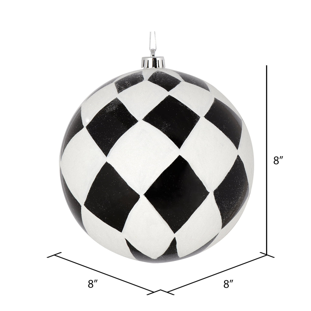 Vickerman 8" Black Ball with White Diamond Glitter Christmas Ornament