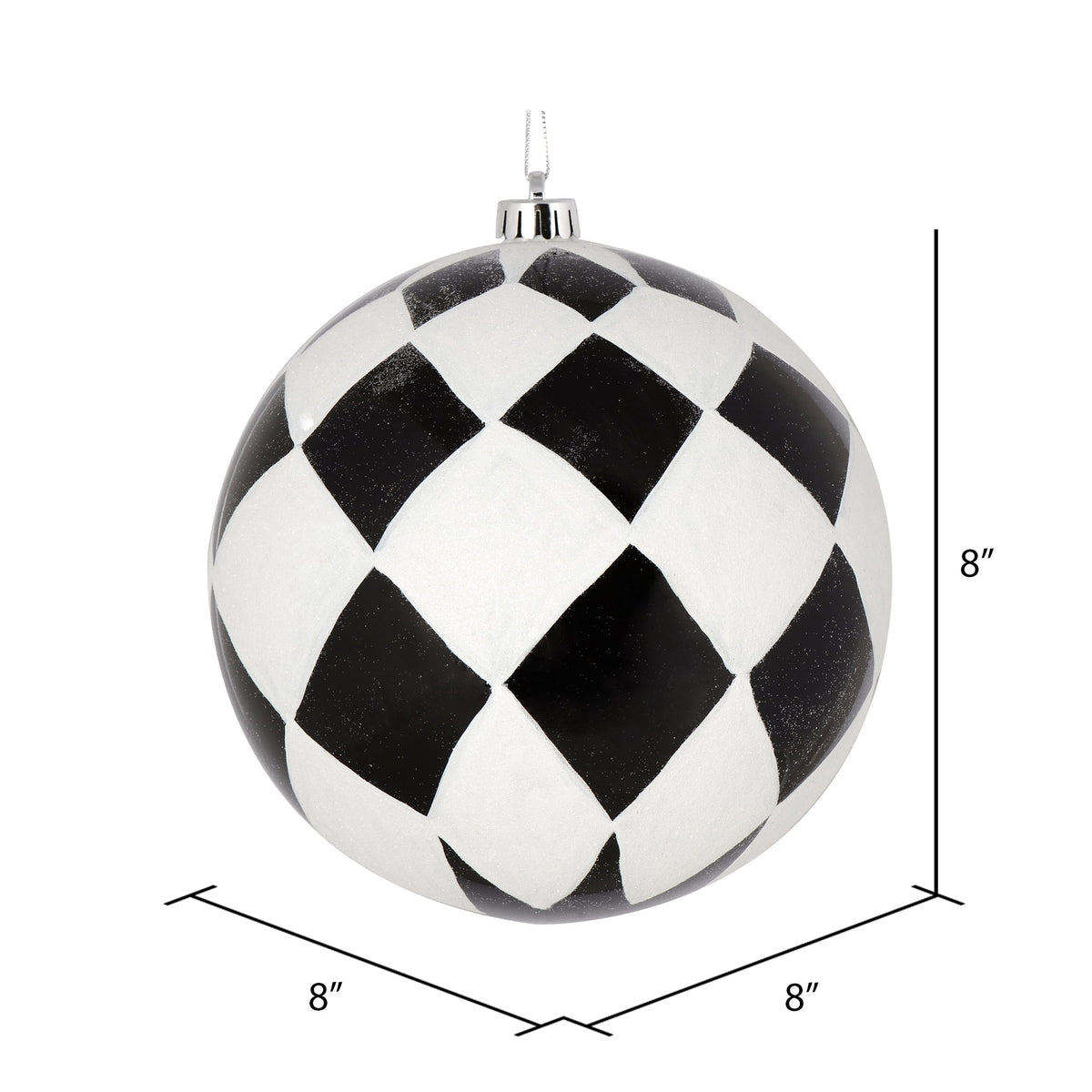 Vickerman 8" Black Ball with White Diamond Glitter Christmas Ornament
