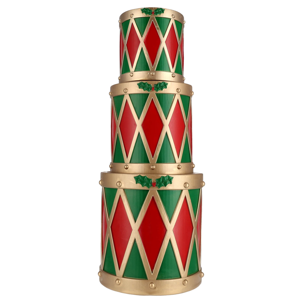 Blow Mold Stacked Drums Christmas Decoration, Red/Green/Gold, 33", by 