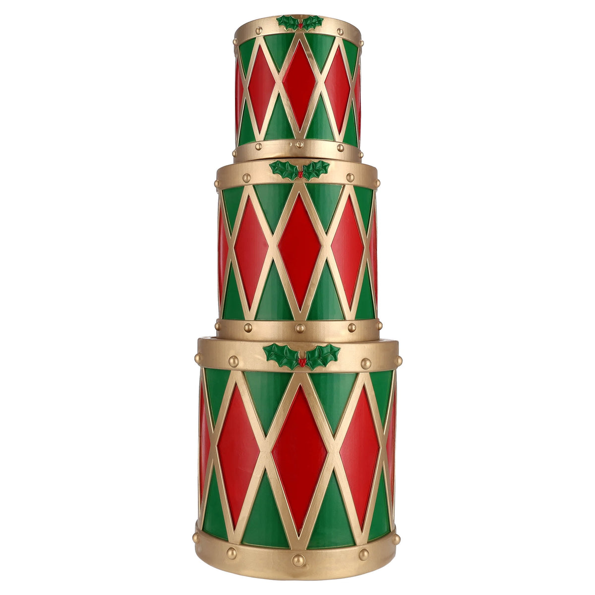 Blow Mold Stacked Drums Christmas Decoration, Red/Green/Gold, 33", by 