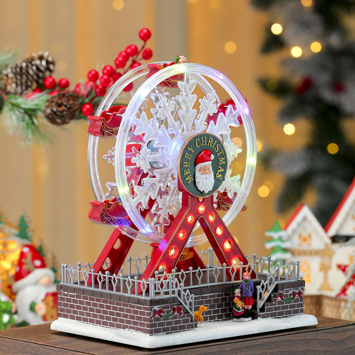 Fair Grand Ferris Wheel Musical Christmas Decoration, with LED Lights, Christmas Gifts Glowing Music Ferris Wheel, 15 Inch
