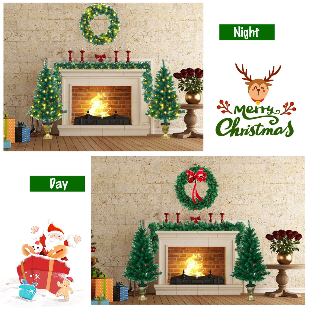 Gymax 4PCS Pre-Lit Artificial Christmas Decoration Set Holiday Decor w/ LED Lights