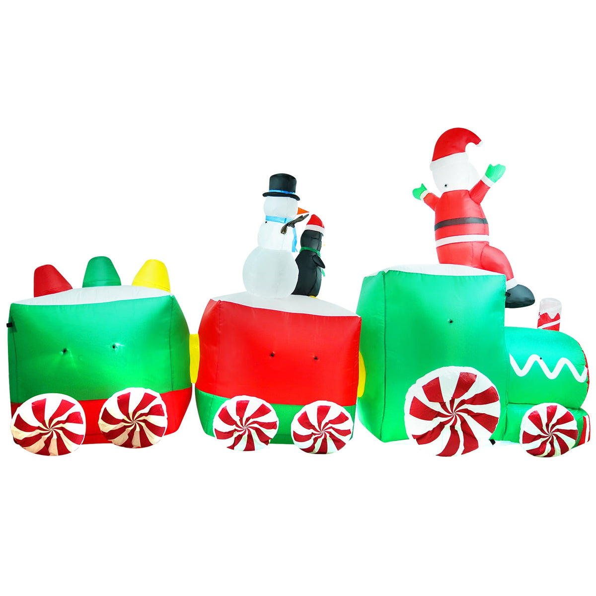 Yexmas 10.5ft Christmas Inflatable Train with Santa Snowman Penguin Dinosaur Corner Outdoor Lights Decorations for Holiday Decorations,Christmas Parties,Yard,Garden and Lawn