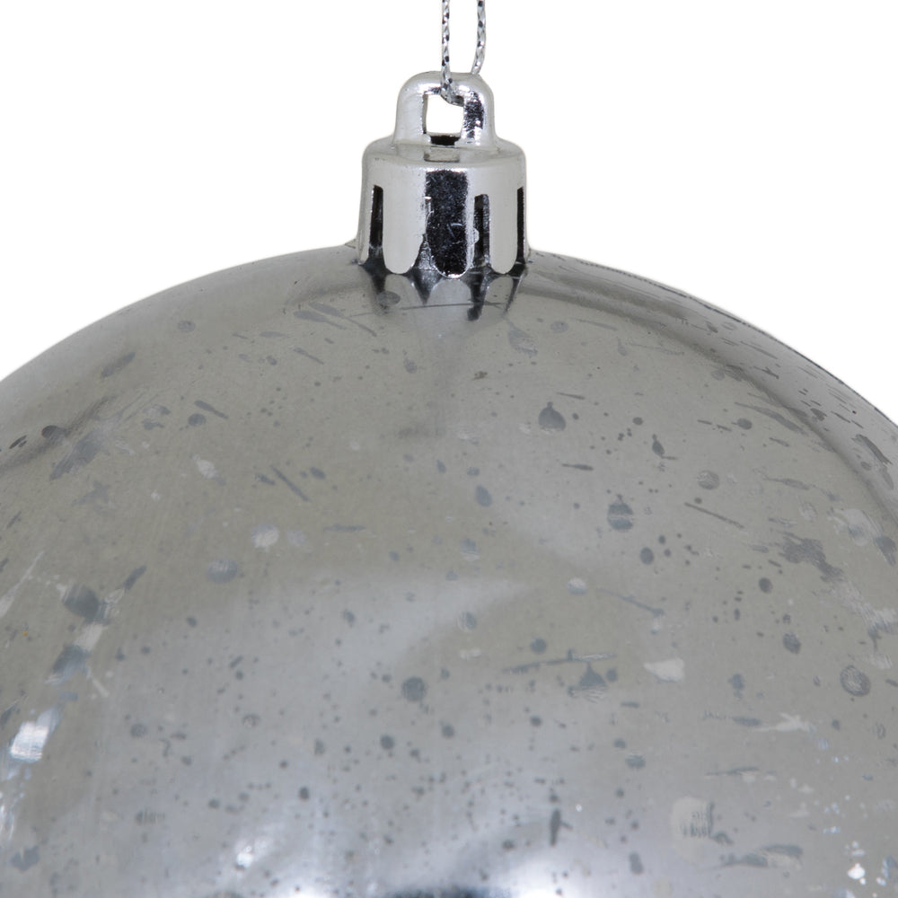 Vickerman 4" Christmas Ornament Ball, Pewter Shiny Mercury Finish, Shatterproof Plastic, Holiday Christmas Tree Decoration, 6 Pack