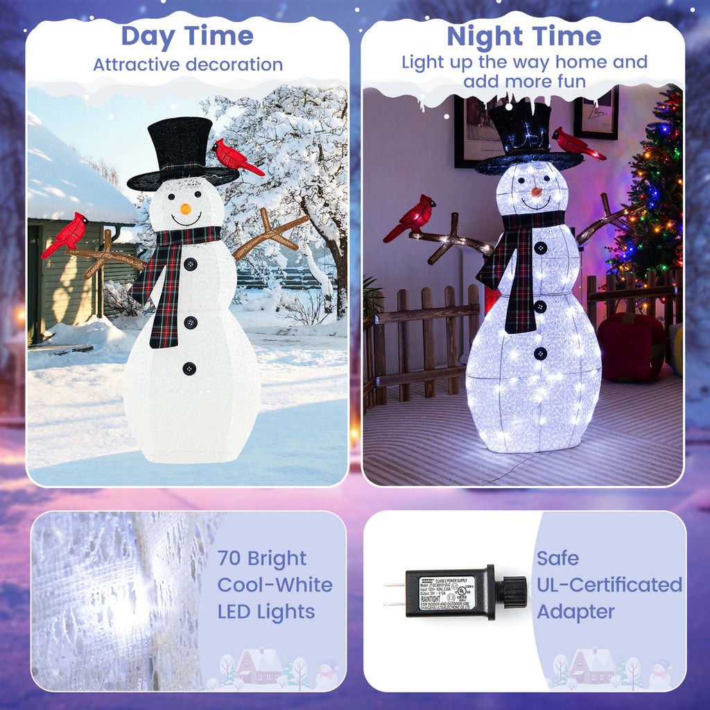 Costway 4.2 FT Pre-Lit Snowman & Redbirds Christmas Decoration with LED Lights Holiday