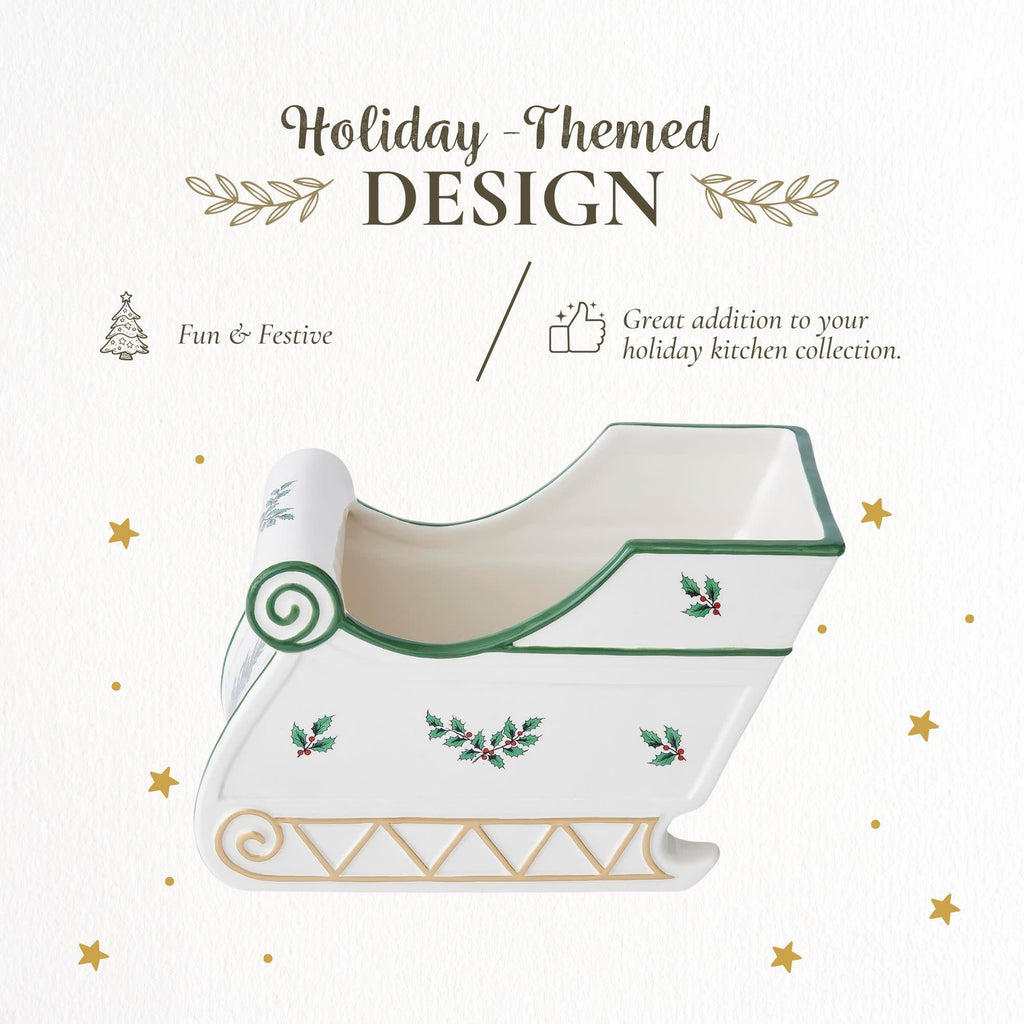 Spode Christmas Tree Figural Sleigh, 7.5" Dolomite Decorative Holiday Sleigh for Christmas Table Decor, Candy Holder, Snack Dish - Holiday Serveware & Festive Christmas Decorations