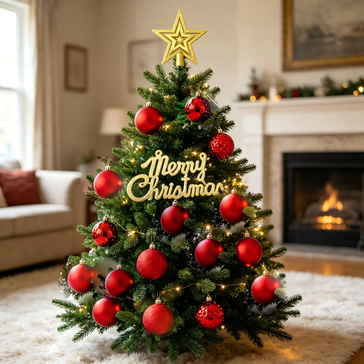 Sddec 18PCS Christmas Balls Ornaments, Shatterproof Plastic, Hanging Strings, for Xmas Tree Wedding Holiday Party Home Decor (Red & Gold)
