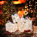 Set of 3 Christmas Lighted Gift Boxes Decorations, Seizeen Indoor Outdoor Xmas Decor with 60 Warm LED Lights, Home Room Garden Christmas Tree Decoration