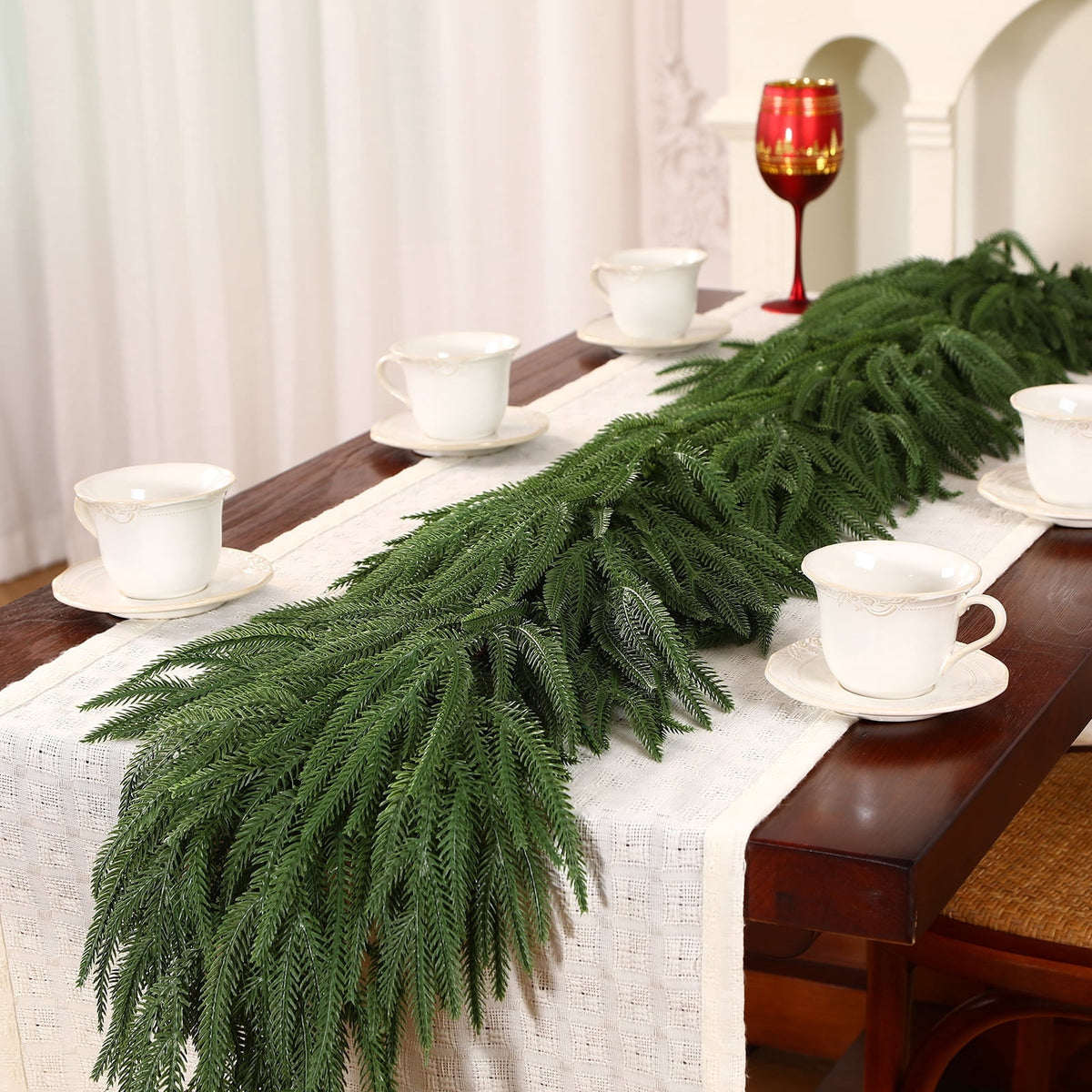  2Pcs 9FT Real Touch PE Christmas Garland, Artificial Norfolk Pine Garland for Mantel, Stair Railing, Christmas Tree, Xmas Decoration for Indoor & Outdoor, Green