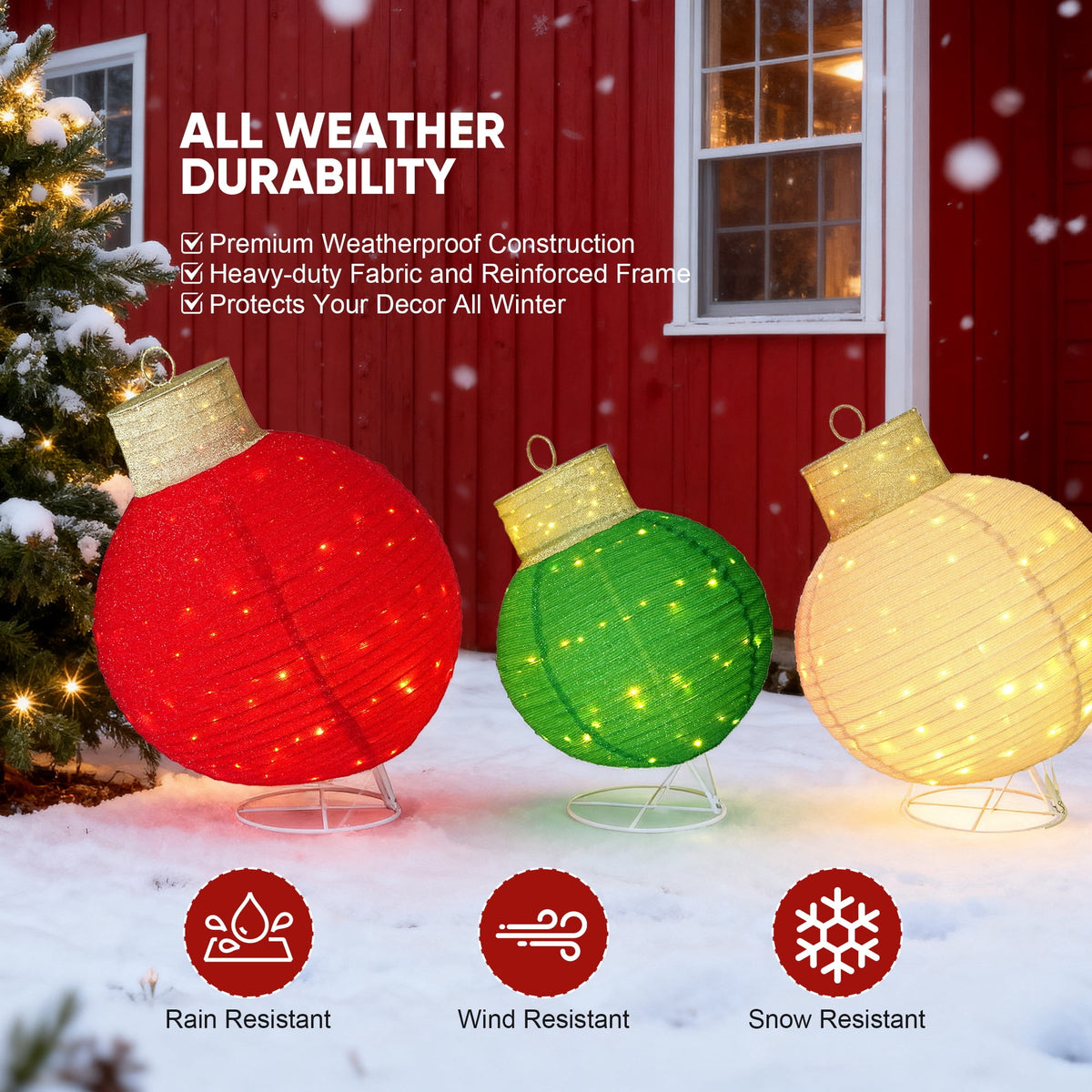FOOWIN 3pcs Lighted Pop-Up Outdoor Christmas Ornament Set, Holiday Decoration with 270 LED Lights for Yard & Outdoor Christmas Decor