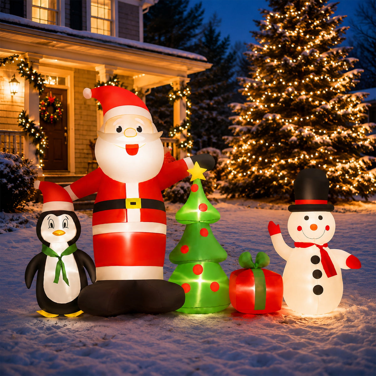 Yexmas 6FT Christmas Decorations Inflatables with Blow Up LED Lights, Santa Claus Snowman Penguin Gift Boxes & Christmas Tree for for Holiday Decor,Xmas Party,Yard, Garden and Lawn