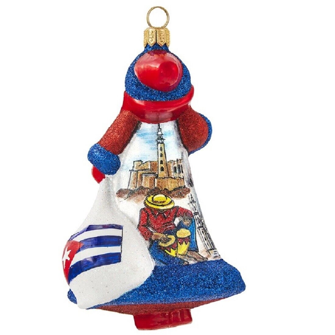 Glitterazzi Cuba Cuban Santa Polish Glass Christmas Tree Ornament Decoration New