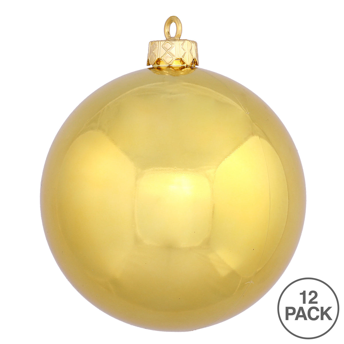 Vickerman 2.75" Christmas Ornament Ball, Gold Shiny Finish, Shatterproof Plastic, UV Resistant, Holiday Christmas Tree Decoration, 12 Pack