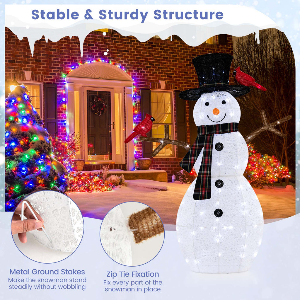 Costway 4.2 FT Pre-Lit Snowman & Redbirds Christmas Decoration with LED Lights Holiday