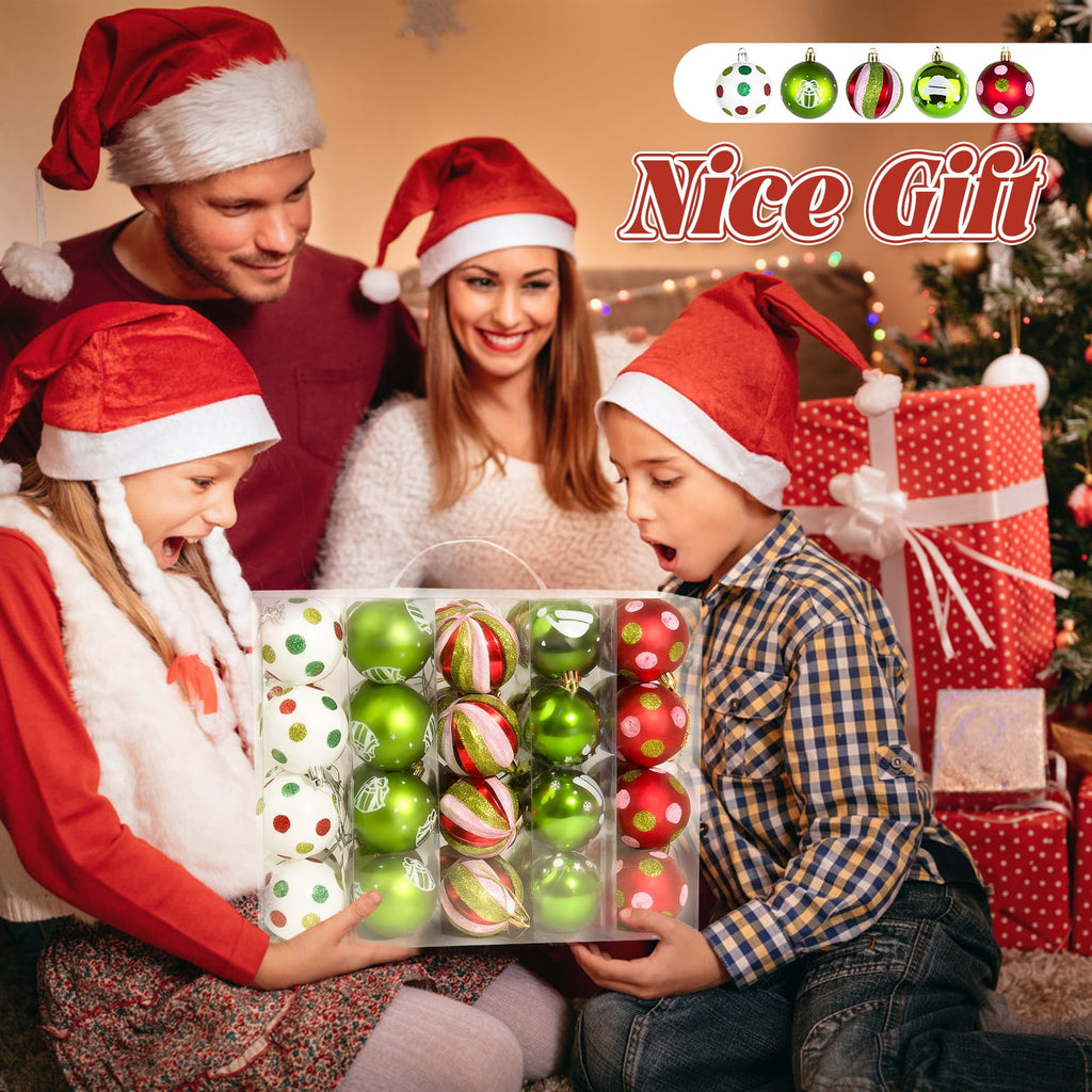 Sinkoo 40pcs Christmas Ornaments for Christmas Tree, 2.4" Glittering Red Green White Christmas Balls, Shatterproof Hanging Decor for Home Party Decor