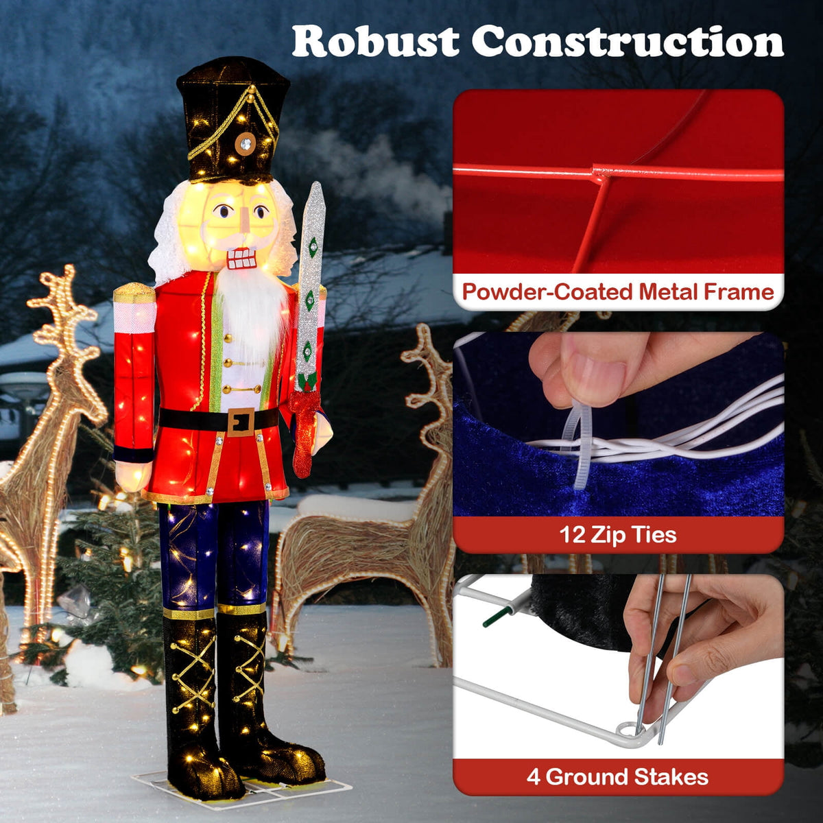 Costway 1 PCS 5 FT Lighted Nutcracker Soldier Outdoor Christmas Decoration with Glitter Sword