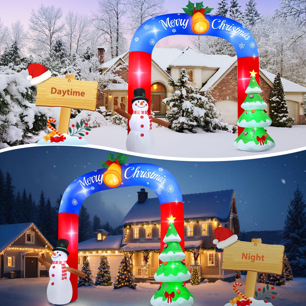 Yexmas 8FT Christmas Inflatable Archway with Snowman & Christmas Tree,Blow Ups Xmas Inflatable with LED Lights,Outdoor Decor for Xmas Holiday Party Yard Garden Lawn
