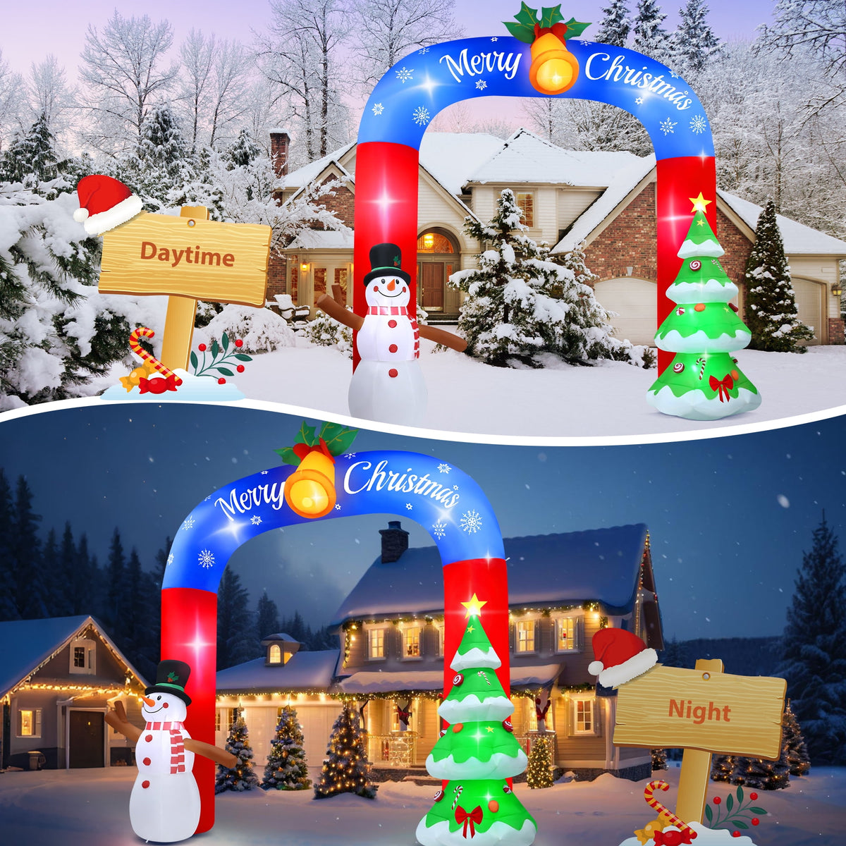 Yexmas 8FT Christmas Inflatable Archway with Snowman & Christmas Tree,Blow Ups Xmas Inflatable with LED Lights,Outdoor Decor for Xmas Holiday Party Yard Garden Lawn