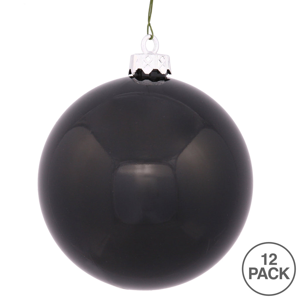 Vickerman 2.75" Christmas Ornament Ball, Black Shiny Finish, Shatterproof Plastic, UV Resistant, Holiday Christmas Tree Decoration, 12 Pack