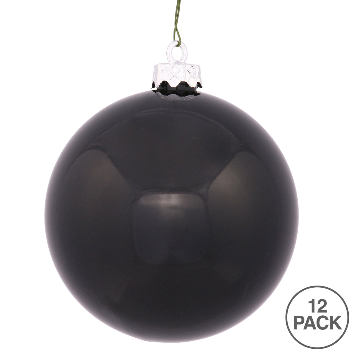 Vickerman 2.75" Christmas Ornament Ball, Black Shiny Finish, Shatterproof Plastic, UV Resistant, Holiday Christmas Tree Decoration, 12 Pack