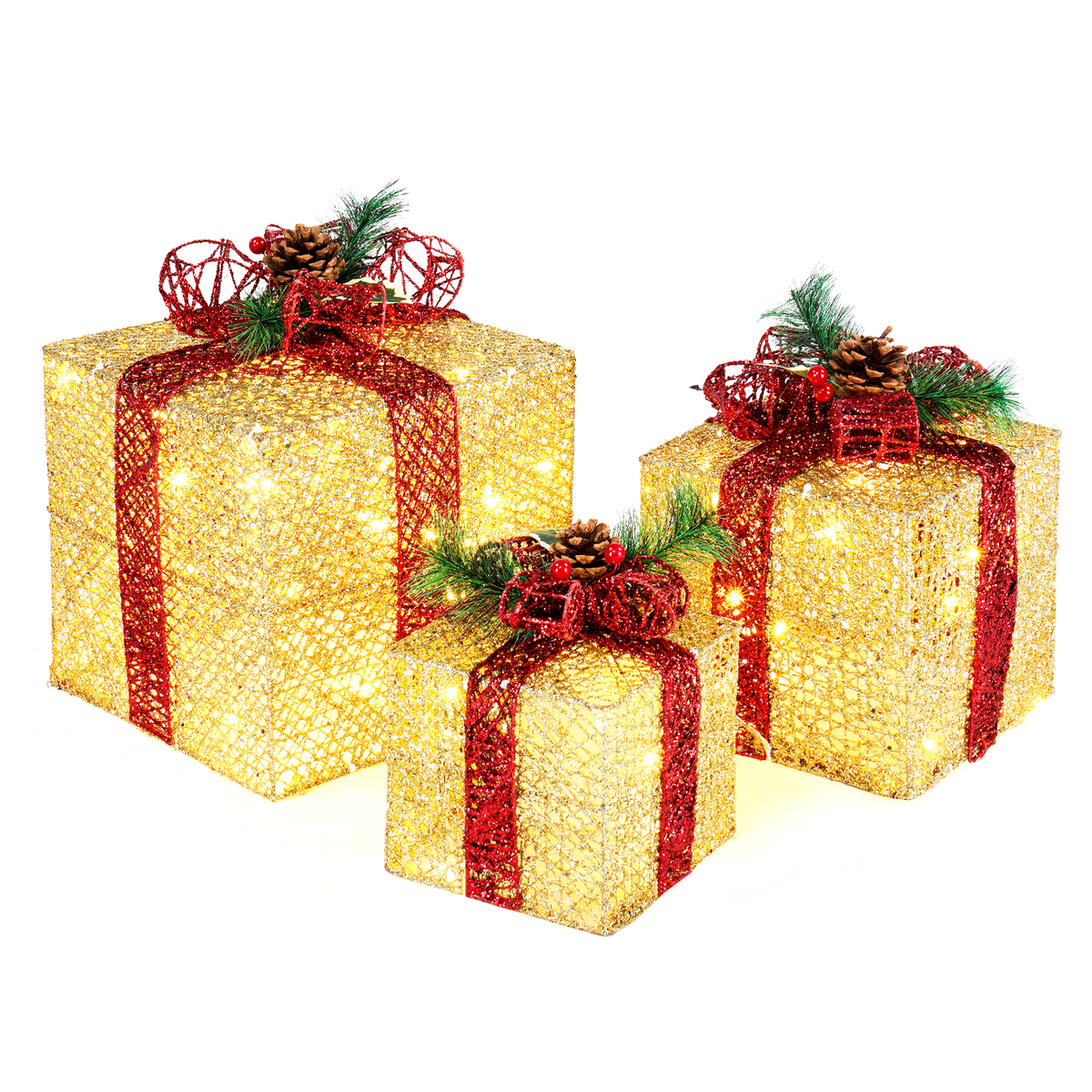 Ktaxon 3pcs Lighted Gift Boxes Decorations Christmas Tree Decor Lighted Gift Boxes Decorations for Garden Yard Home