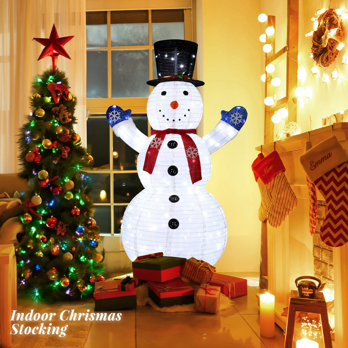 UBesGoo 6ft Lighted Pop-Up Snowman, Christmas Outdoor Decor Holiday Decoration w/ 120 LED Lights,Hat,Scarf