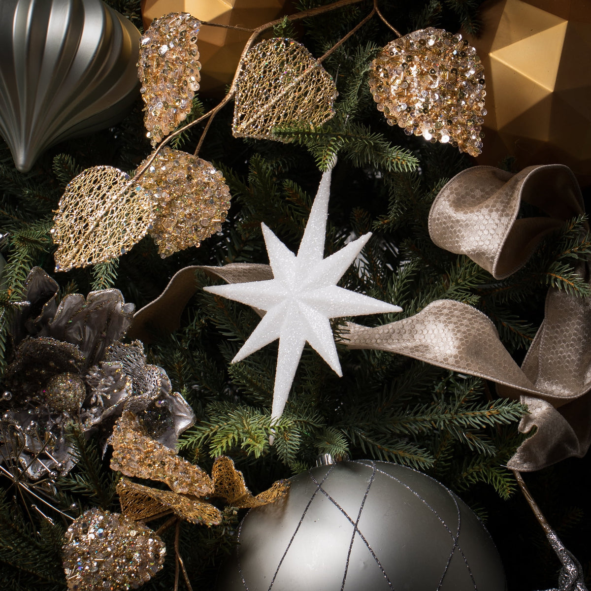 Vickerman 8" White Iridescent Glitter Bethlehem Star Christmas Ornament, 4 per Box