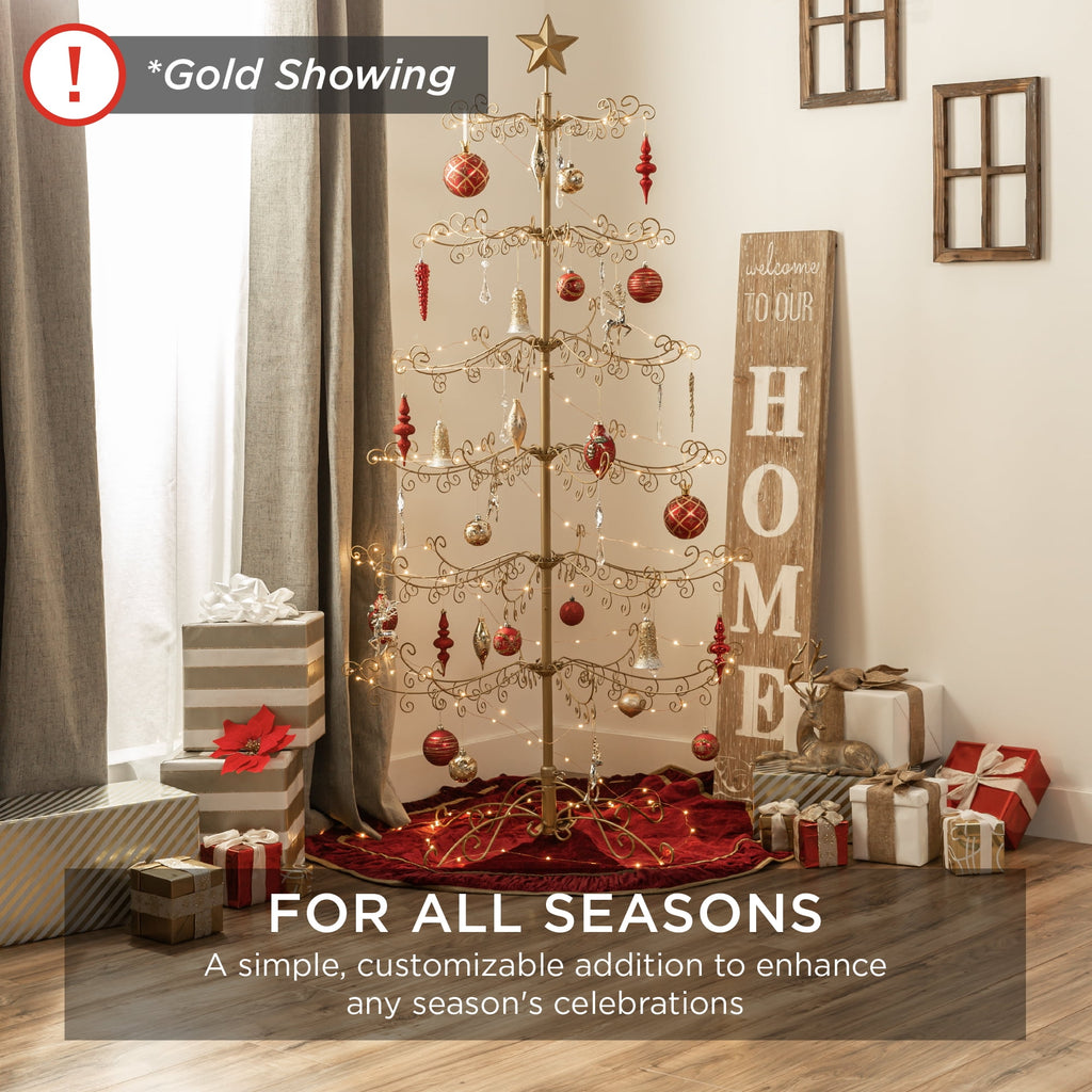  6ft Wrought Iron Ornament Display Christmas Tree w/ Easy Assembly, Stand - Black