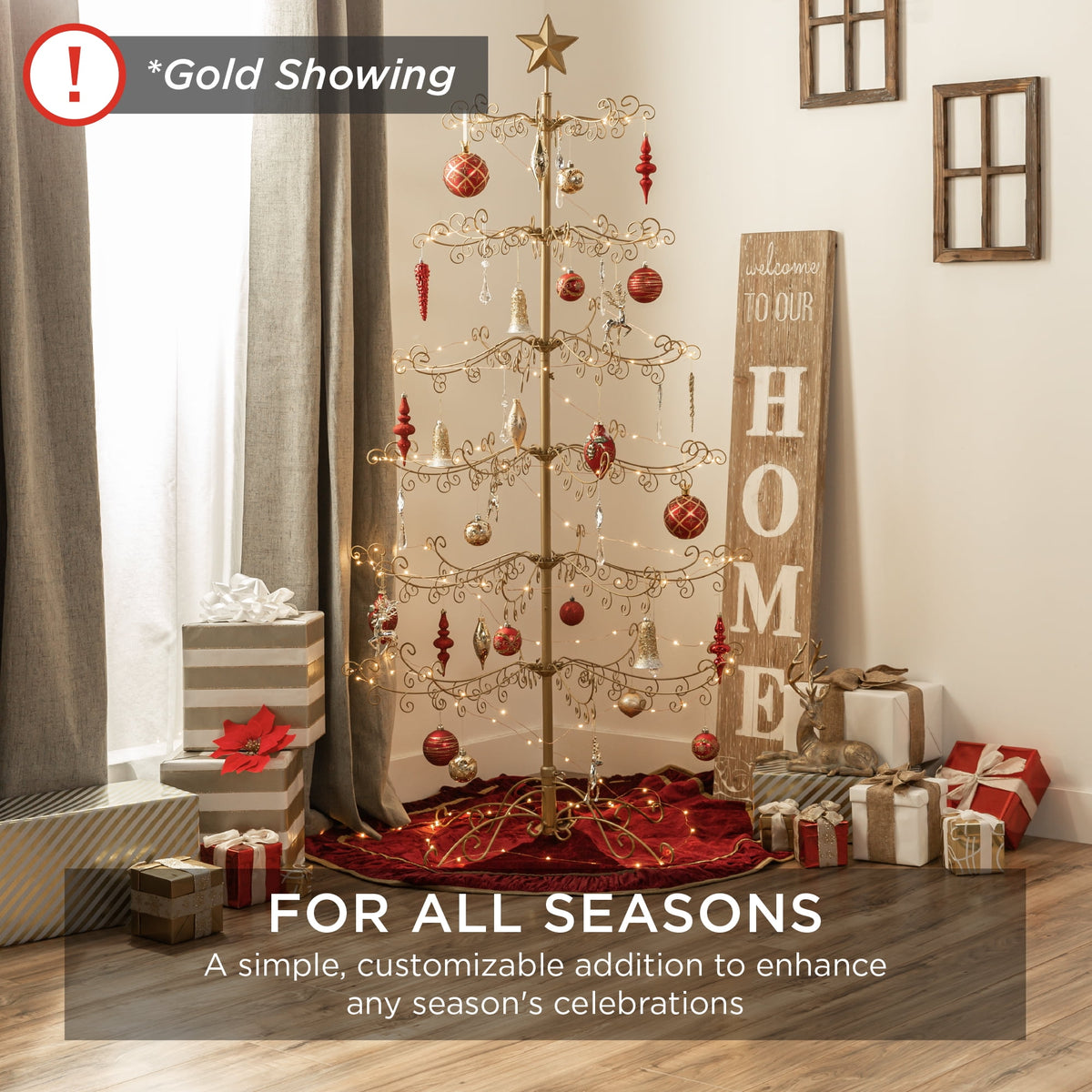  6ft Wrought Iron Ornament Display Christmas Tree w/ Easy Assembly, Stand - Black