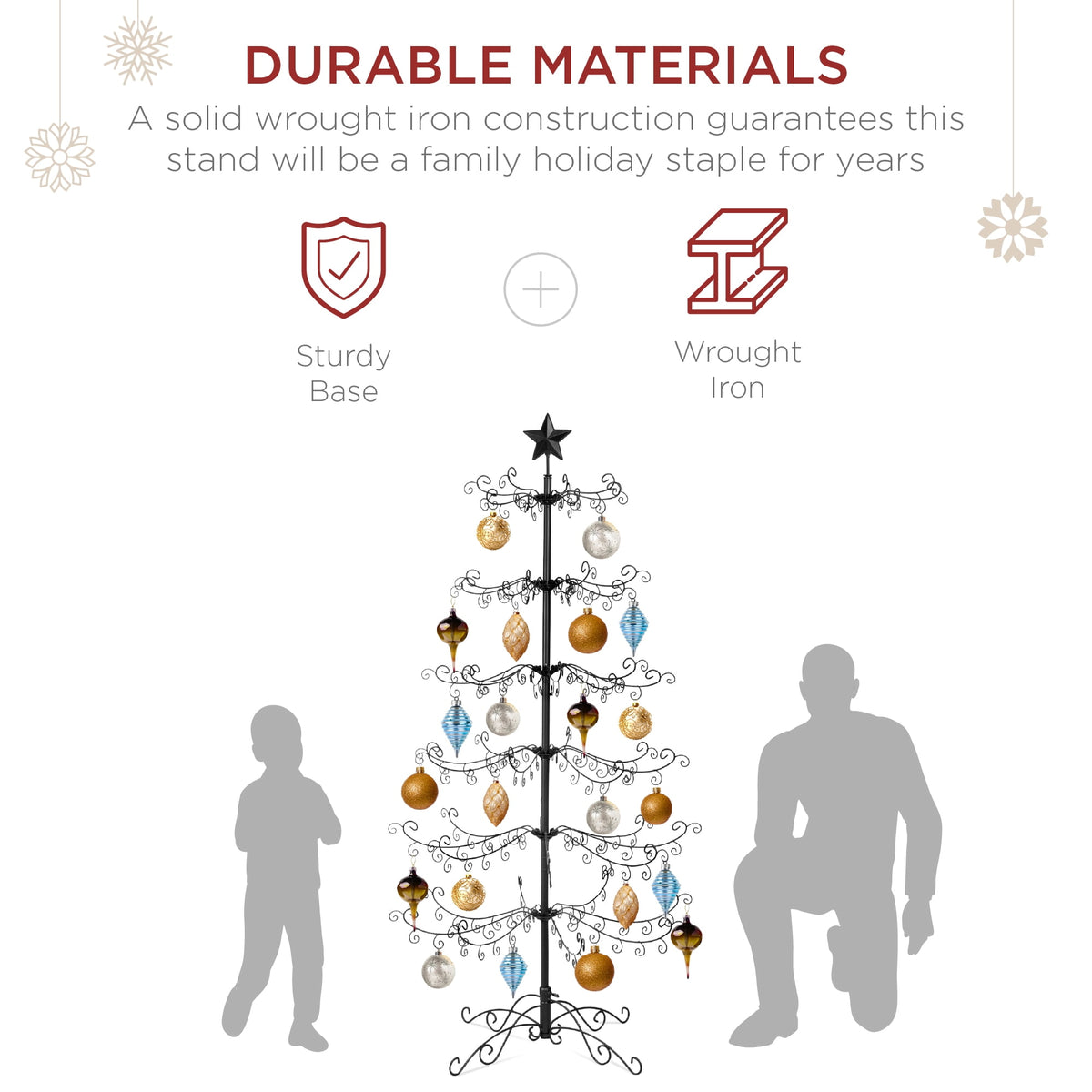  6ft Wrought Iron Ornament Display Christmas Tree w/ Easy Assembly, Stand - Black
